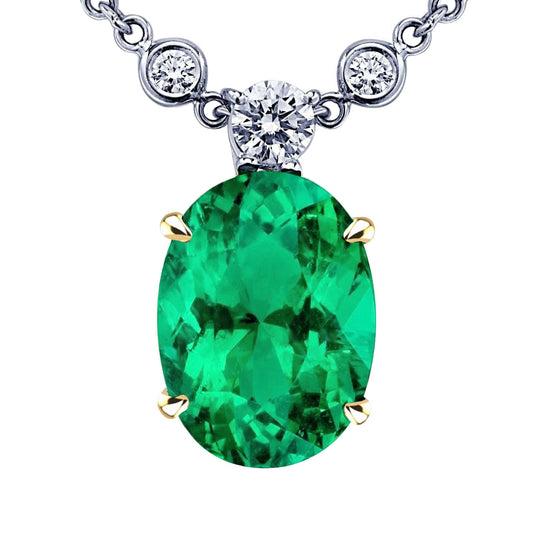 Fine Emerald Precious Stone Pendant 8-ct 14 Karat Two Tone Gold – main view