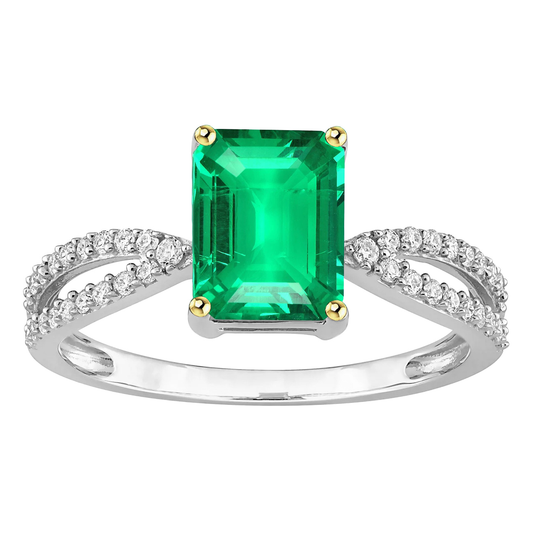 Emerald Cut Colombian Emerald ring in 14 Karat Two Tone Gold – main view