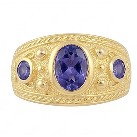 Gypsy 14K Oval Sri Lanka Purple Sapphire 3 Carat Men's Ring Yellow Gold Band