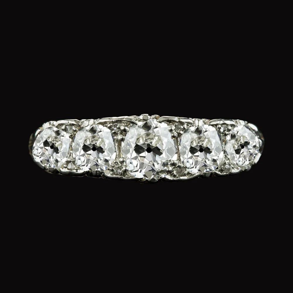 Half Eternity Band 5 Stone Old Mine Cut Real Diamonds 5.50 Carats Gold 14K