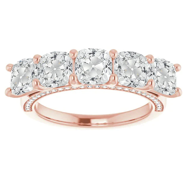 Half Eternity Band Cushion Real Old Cut Diamond Rose Gold 11.25 Carats