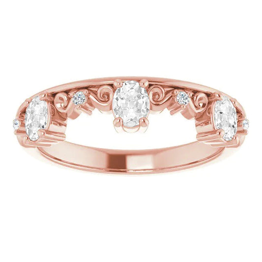 Half Eternity Band Oval Old Mine Cut Real Diamond Prong Set 3.50 Carats