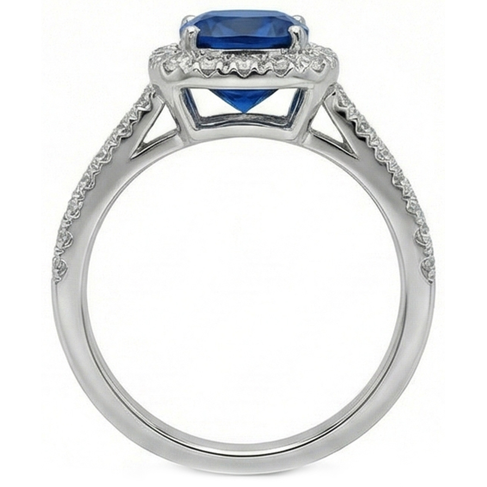 Halo 3.90 Ct Sri Lanka Sapphire Natural Earth Mined Diamonds Wedding Ring White Gold