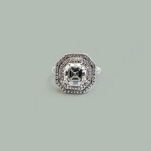 Halo Asscher Real Diamond Wedding Ring 4.69 Carats White Gold 14K