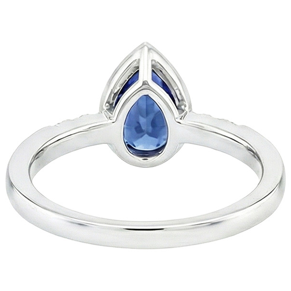Halo Bezel Set Ring Pear Sri Lankan Sapphire & Natural Earth Mined Diamonds 2.50 Carats