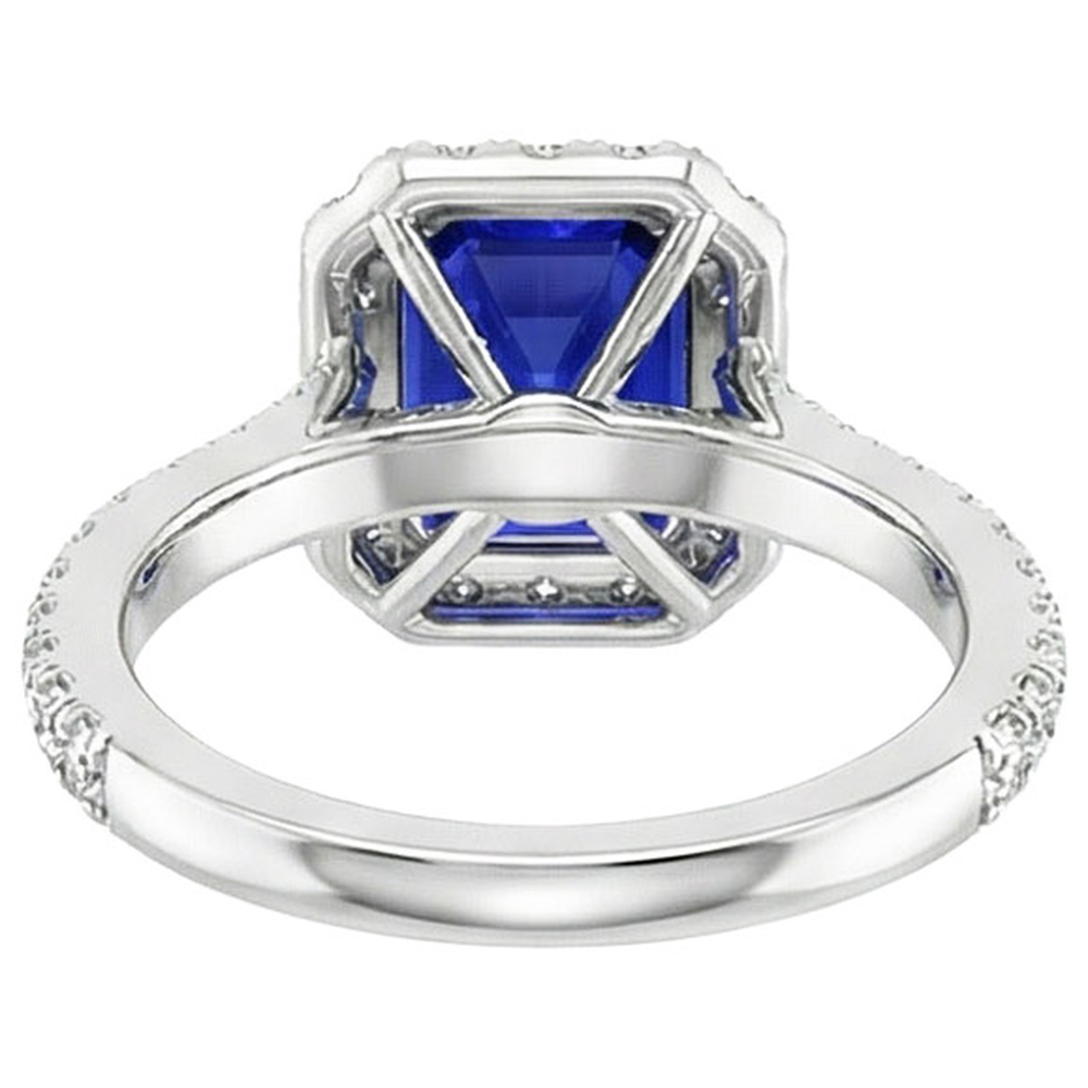 Halo Blue Sapphire Natural Earth Mined Diamond Ring With Accents 10.25 Carats
