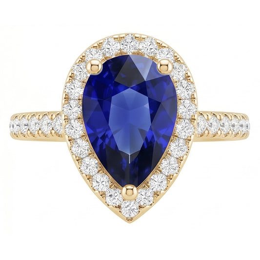Halo Blue Sapphire Stone Ring & Round Natural Earth Mined Diamonds 4.50 Carats