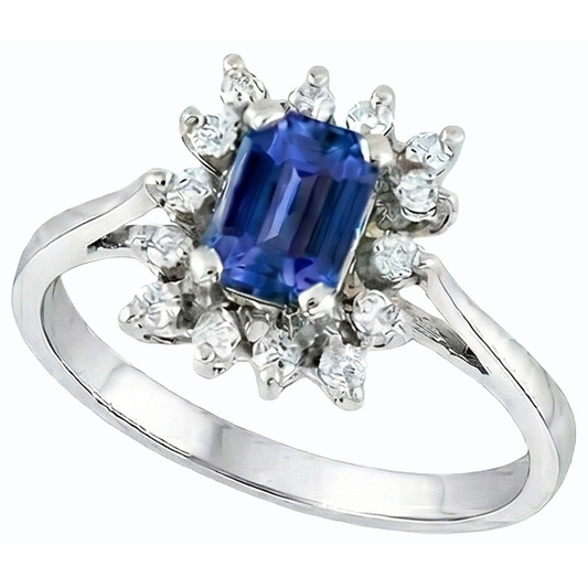 Halo Blue Sapphire Wedding Ring Emerald 2.50 Carats Flower Style