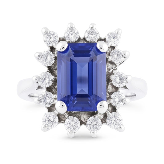 Halo Blue Sapphire Wedding Ring Emerald 2.50 Carats Flower Style