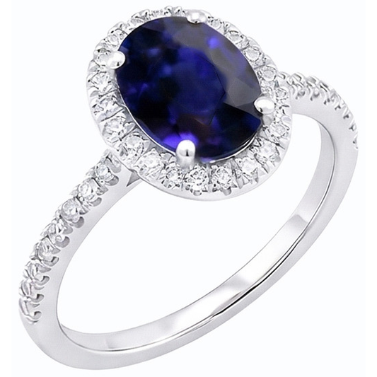 Halo Ceylon Sapphire Oval Natural Earth Mined Diamond Anniversary Ring 3.50 Carats