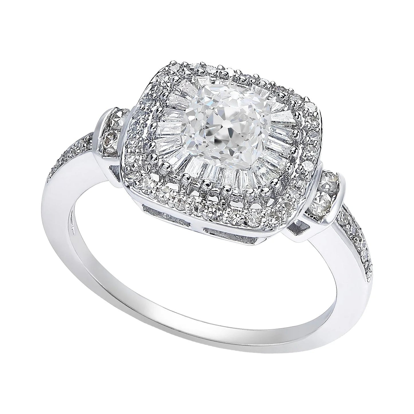 Halo Cushion Old Cut Baguette & Round Real Diamond Ring 4.75 Carats