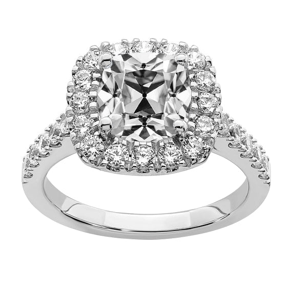 Halo Cushion Old Mine Cut Real Diamond Wedding Ring Fishtail Set 8 Carats