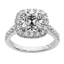 Halo Cushion Old Mine Cut Real Diamond Wedding Ring Fishtail Set 8 Carats