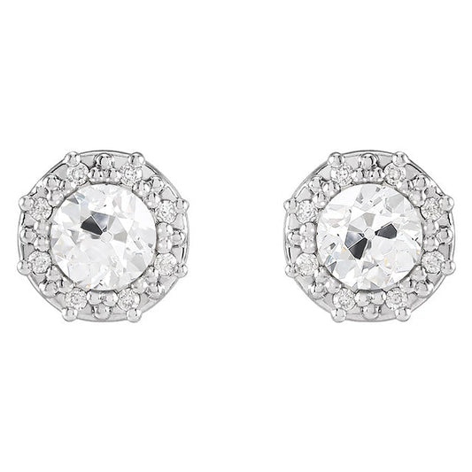 Halo Natural Earth Mined Diamond Stud Earrings Round Old European Push Backs 5 Carats