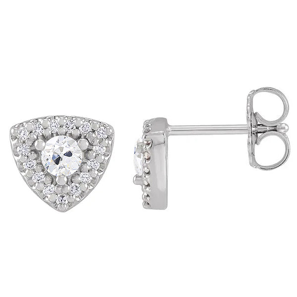 Halo Diamond Stud Old Cut Earrings Genuine 4.50 Carats Triangle Shaped Jewelry