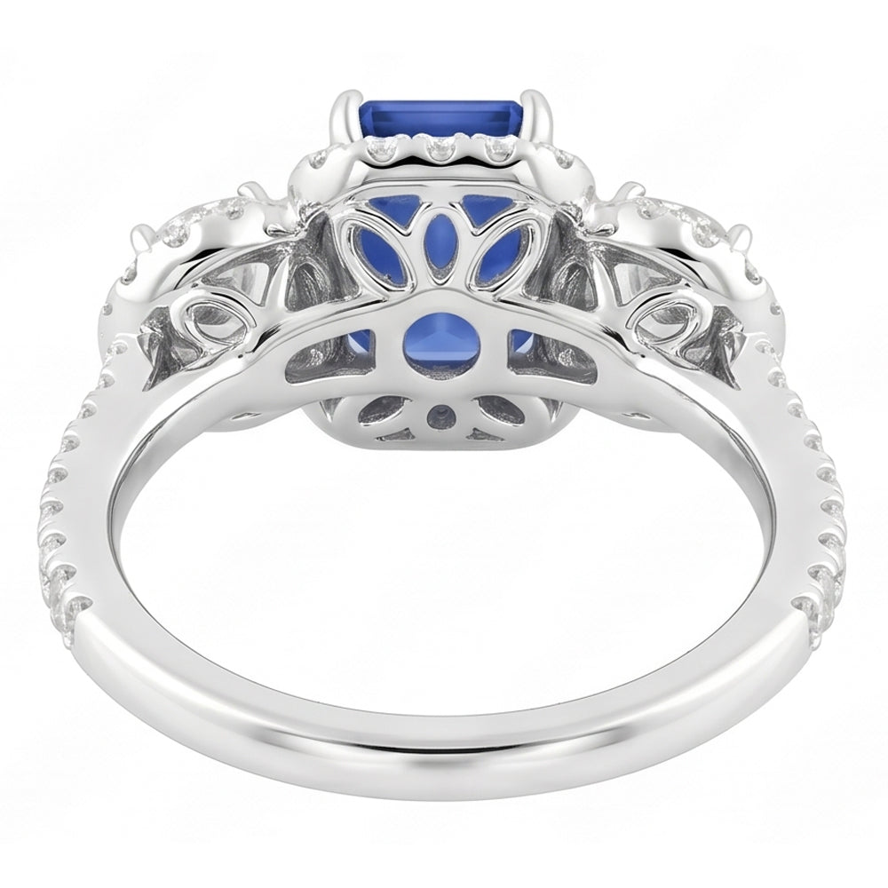 Halo Emerald Sapphire Ring 4.50 Carats Round Natural Earth Mined Diamond Gold Jewellery