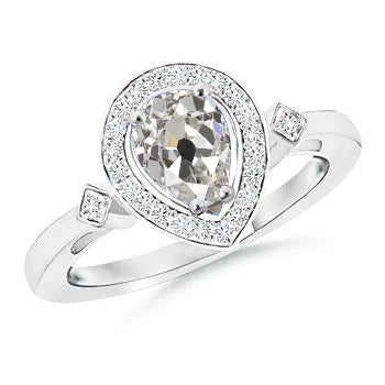 Halo Engagement Old Mine Cut Pear Genuine Diamond Ring 1.50 Carats