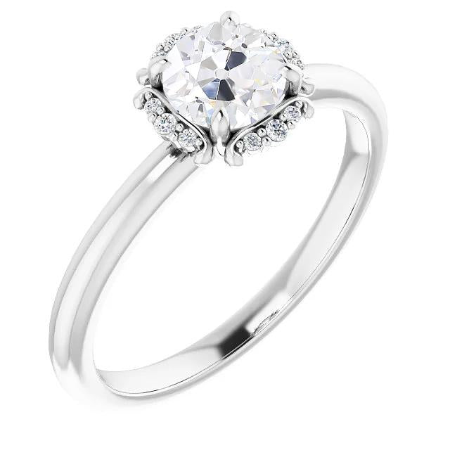 Halo Engagement Ring Old Cut Natural Diamond 2.75 Carats Ladies Gold Jewelry