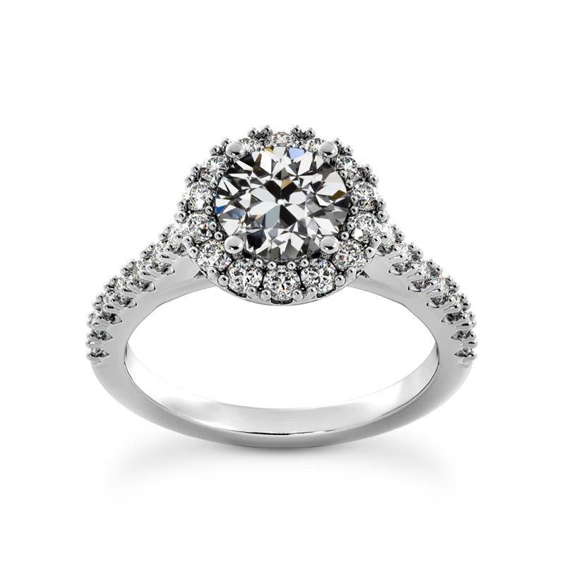 Halo Engagement Ring Round Old Mine Cut Real Natural Earth Mined Diamond 14K Gold 4.50 Carats