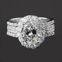 Halo Engagement Ring Set Oval Old Miner Real Diamond 14K Gold 5.50 Carats