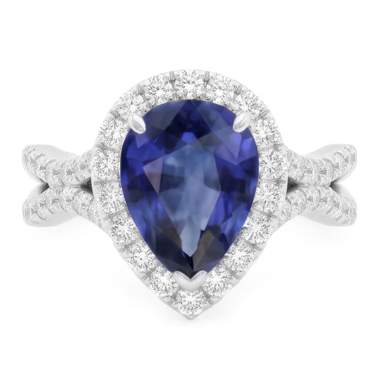 Halo Engagement Ring Split Shank Blue Sapphire & Natural Earth Mined DIAMOND ( NOT LAB GROWN )s 6.50 Carats