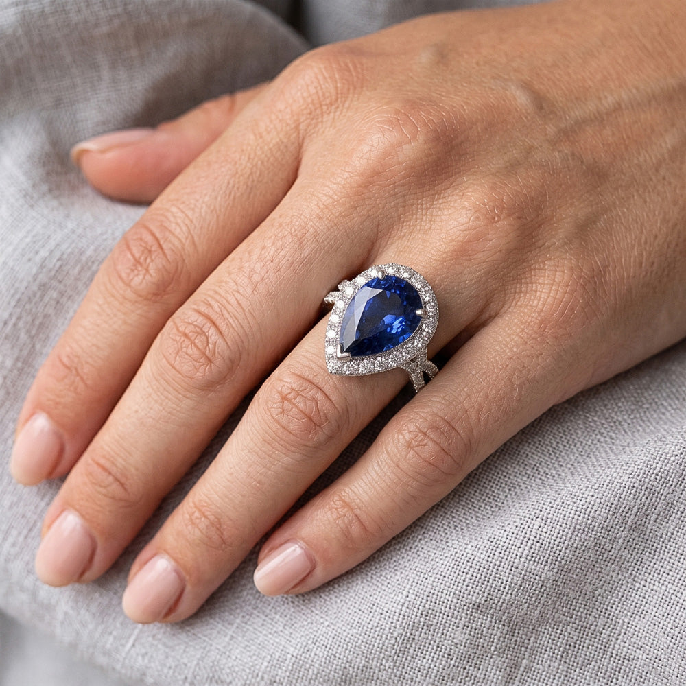 Halo Engagement Ring Split Shank Blue Sapphire & Natural Earth Mined DIAMOND ( NOT LAB GROWN )s 6.50 Carats