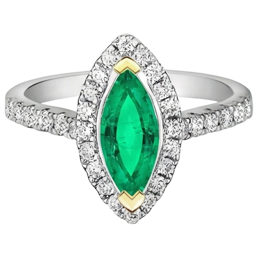 Colombian Emerald Gemstone Ring 2-ct Two-Tone 14K Gold – front view