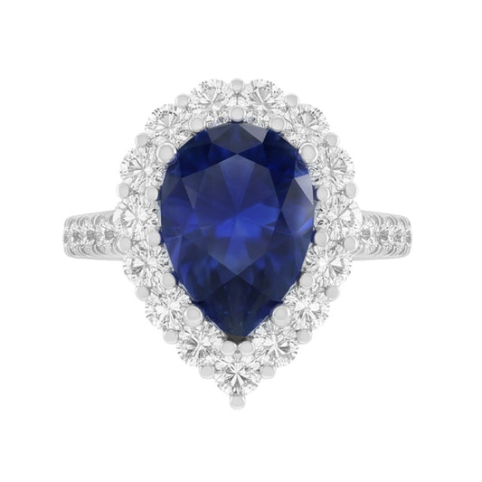 Halo Gemstone Ring Pear Blue Sapphire Gold Womens Jewellery 8 Carats