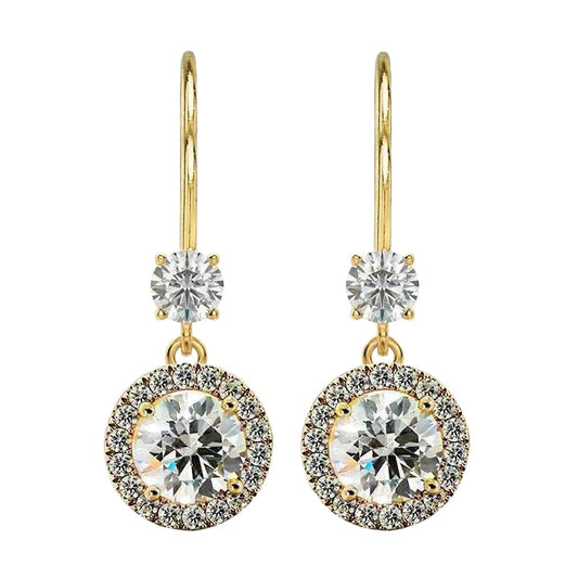 Halo Genuine Diamond Drop Dangle Earrings Leverbacks 4.80 Carats Yellow Gold 14K