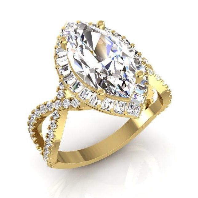 Halo Genuine Diamond Engagement Ring 6 Carats Marquise Center