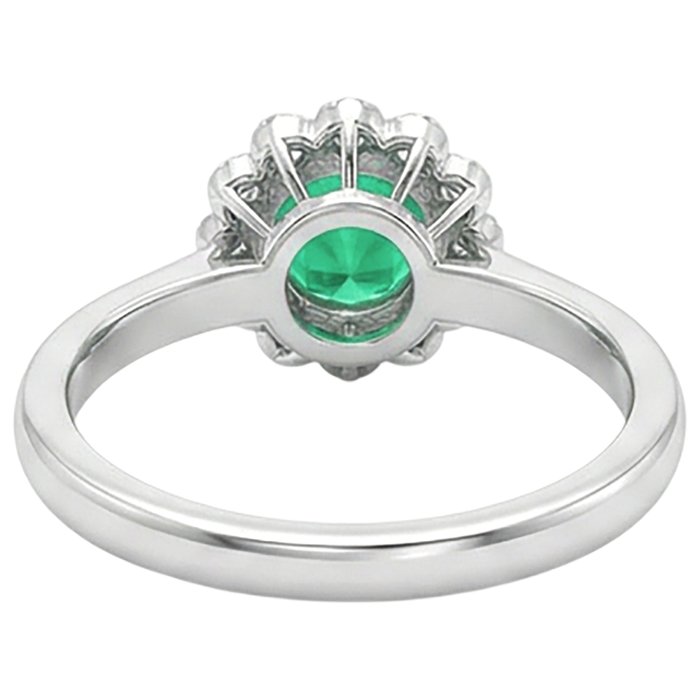 Round Brilliant Colombian Emerald ring in 14 Karat Two Tone Gold – back view