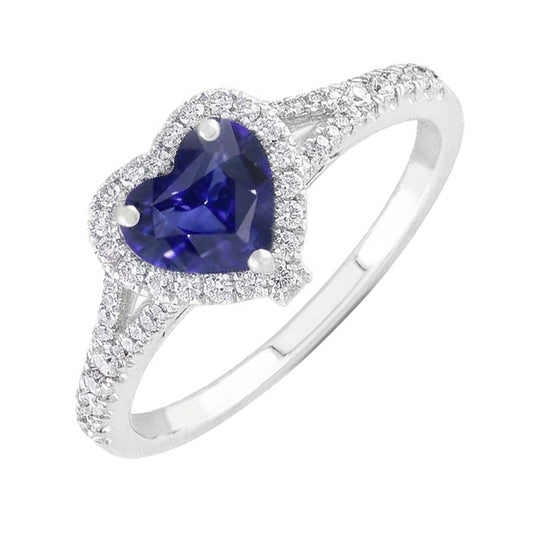 Halo Heart Blue Sapphire Ring Pave Split Shank Natural Earth Mined Diamonds 3.50 Carats