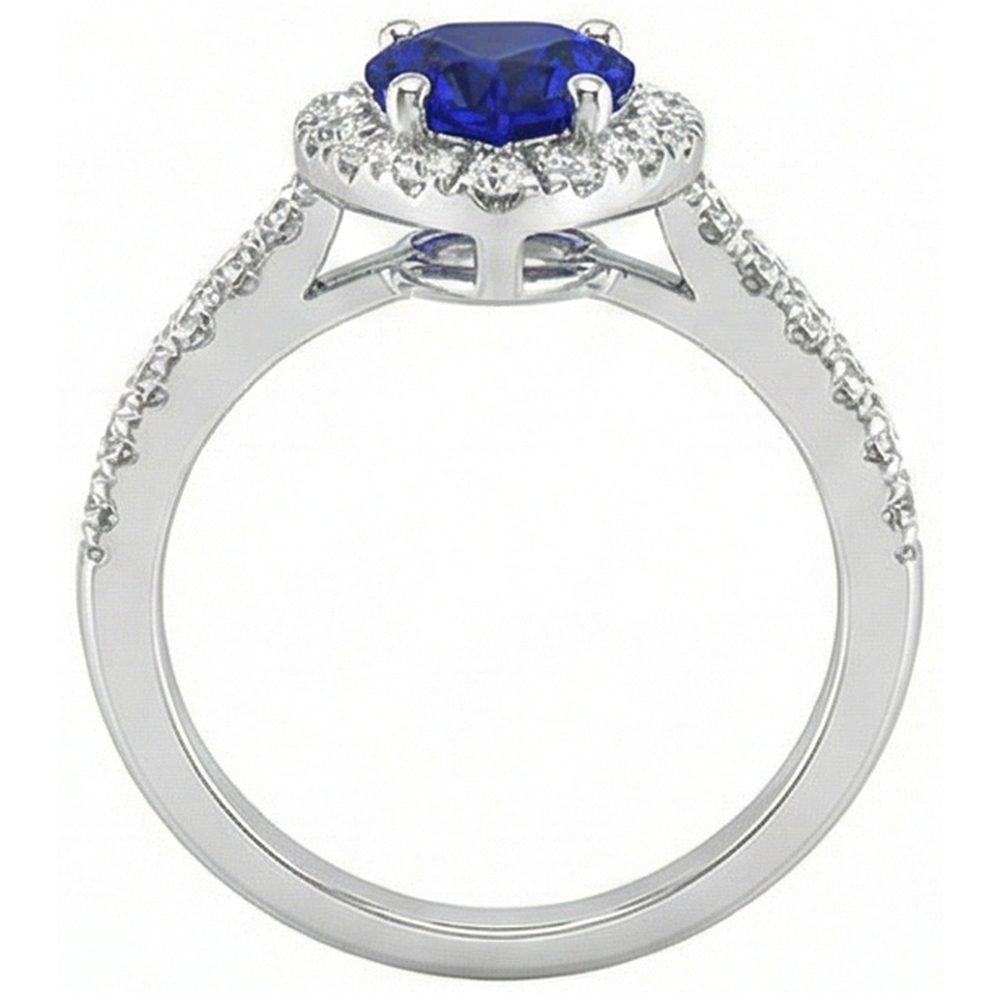 Halo Heart Ceylon Sapphire Wedding Ring 3.50 Carats Natural Earth Mined Diamond Jewellery