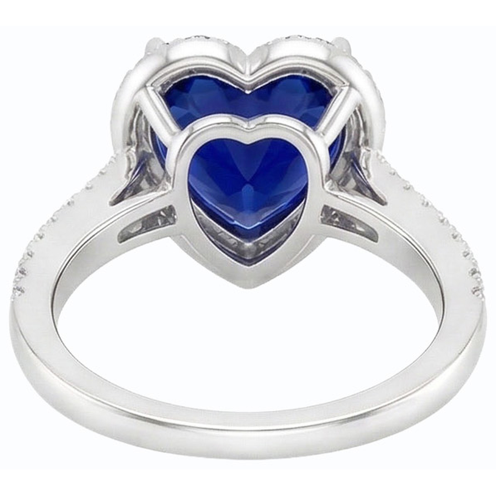 Halo Heart Deep Blue Sapphire Ring With Natural Earth Mined Diamond Accents 3.50 Carats