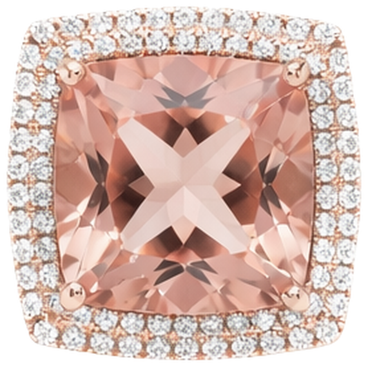 Halo Morganite 12.75 Carats Wedding Ring Prong Set Rose Gold 14K
