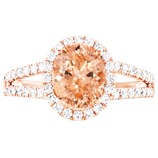Halo Morganite And Natural Earth Mined Diamonds 21 Ct Ring Rose Gold 14K