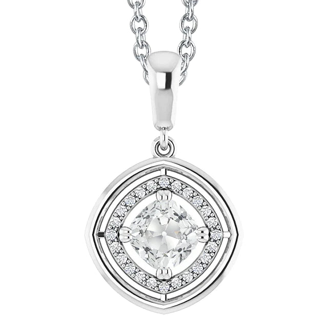 Halo Natural Diamond Pendant Cushion Old Miner Prong Set With Bail 3 Carats