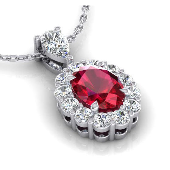 Halo Natural Eagle Claws Ruby Necklace With Pear & Round