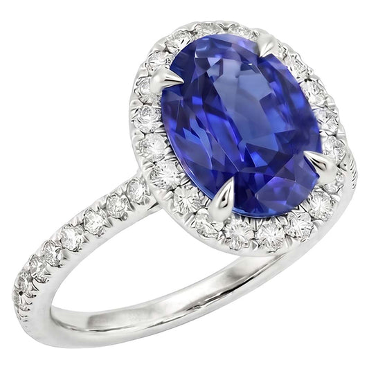 Halo Natural Earth Mined Diamond Ring Sapphire Jewellery
