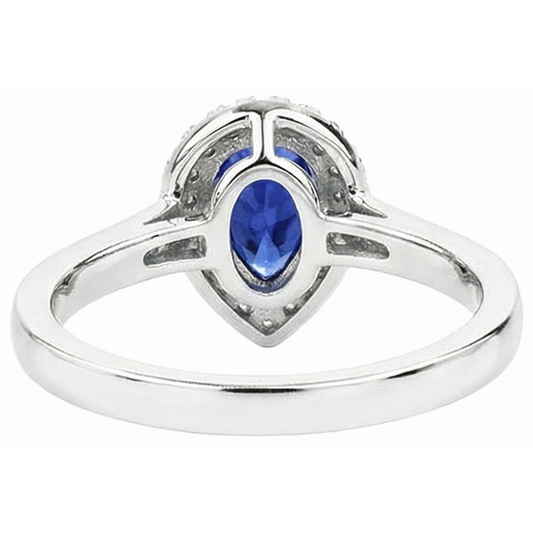 Halo Natural Earth Mined Diamond Wedding Ring Pear Cut Ceylon Sapphire Center 3.50 Carats