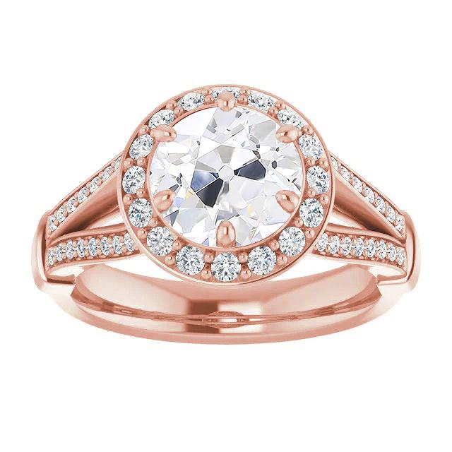 Halo Old Mine Cut Natural Diamond Ring Split Shank Rose Gold 6.75 Carats