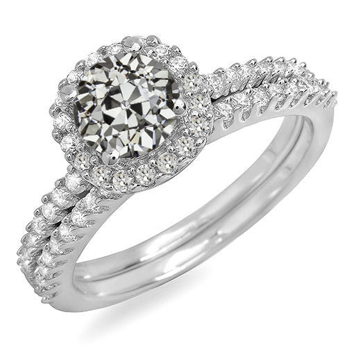 Halo Old Mine Cut Real Diamond Engagement Ring Set 5.50 Carats White Gold