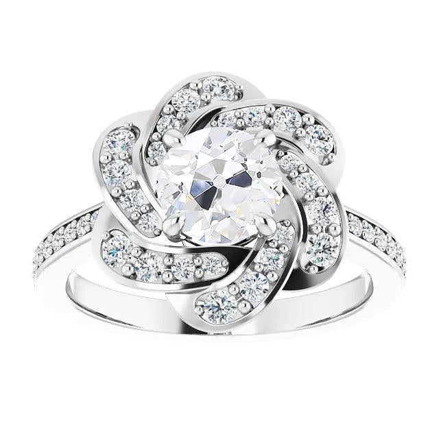 Halo Old Miner Natural Diamond Ring With Accents Twisted Style 5.25 Carats