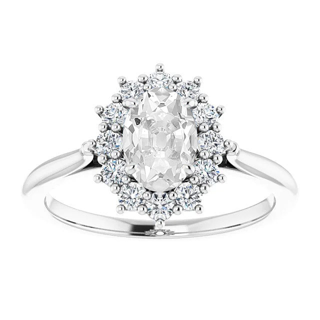 Halo Oval Old Cut Real Diamond Ring 5.50 Carats White Gold 14K Jewelry