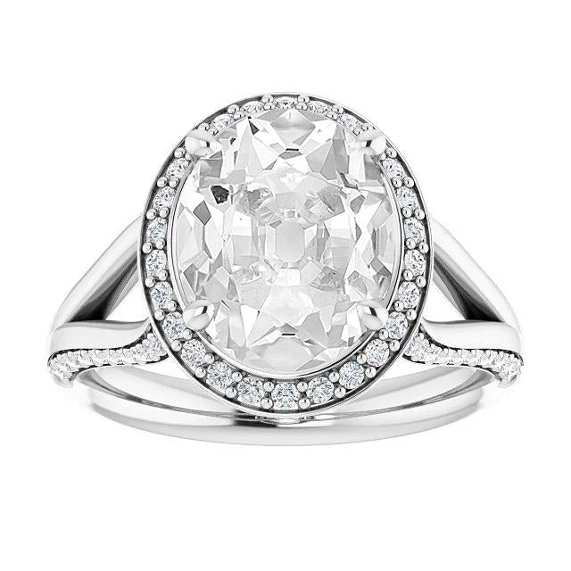 Halo Oval Old Mine Cut Real Diamond Ring Prong Set 9.50 Carats Split Shank