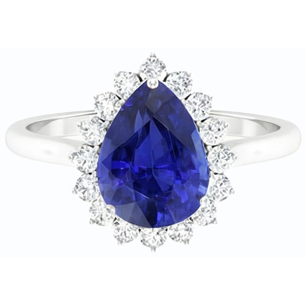 natural round sapphire 3.50ct ring on white background