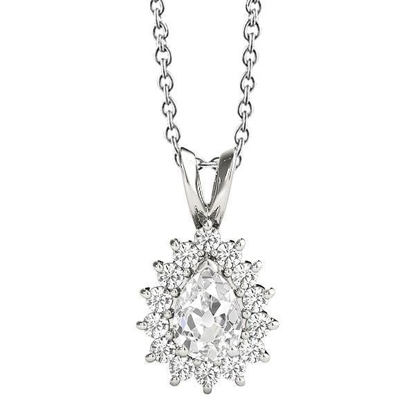 Halo Pear Old Cut Natural Earth Mined Diamond Pendant 2.50 Carats white Gold 14K