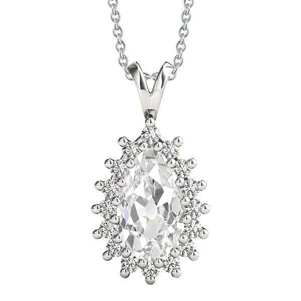 Halo Pear Old Miner Natural Earth Mined Diamond Pendant 3.50 Carats Sunburst Style Gold