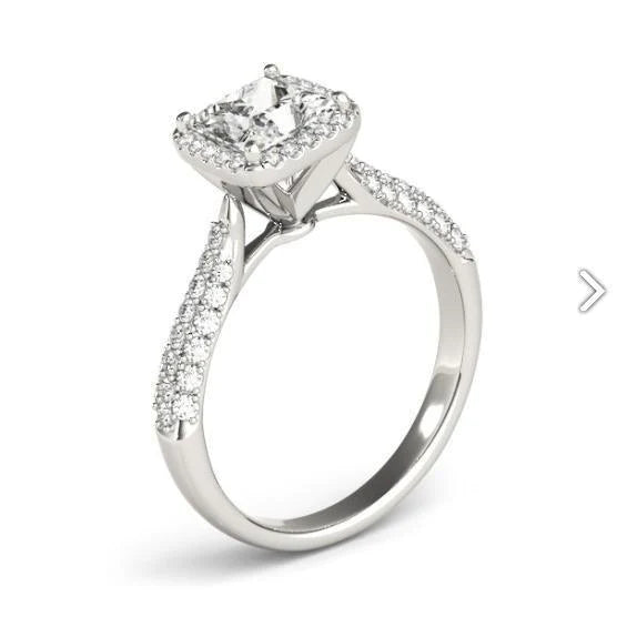 Halo Real Diamond Engagement Fancy Ring 1.75 Carats White Gold 14K New