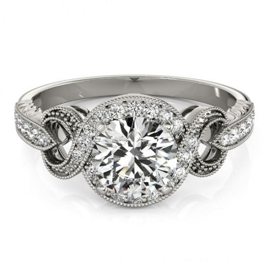 Halo Real Diamond Engagement Ring Twisted Shank 1.35 Carats White Gold 14K